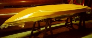The prototype hull laid up on the plug